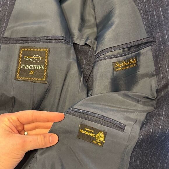 Sears Vintage Wool Navy Pinstriped Blazer Men’s 40L - Picture 5 of 7